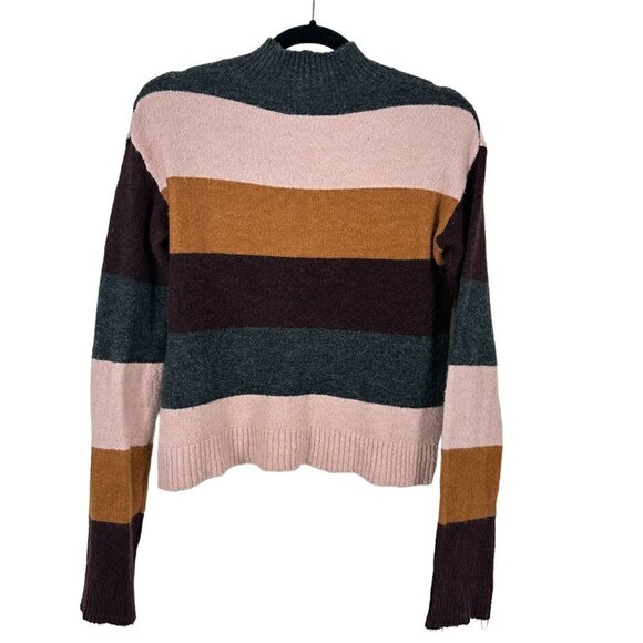 Express Retro Color Block Striped Long Sleeve Mock Turtleneck Sweater (S) - Picture 3 of 11